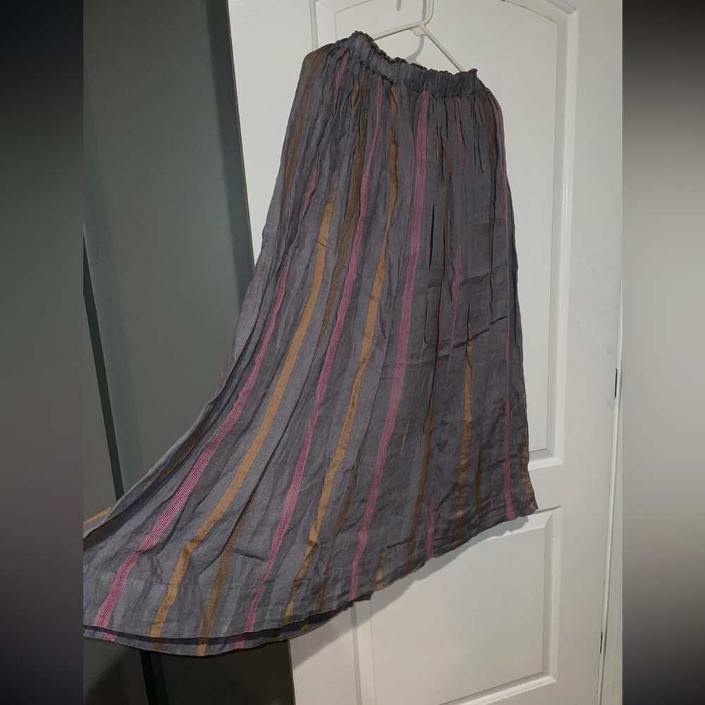New! Ichi Antiquites Linen Striped Drawstring Adjustable Skirt 🩶 Onesize  XS-XL - Picture 5 of 11
